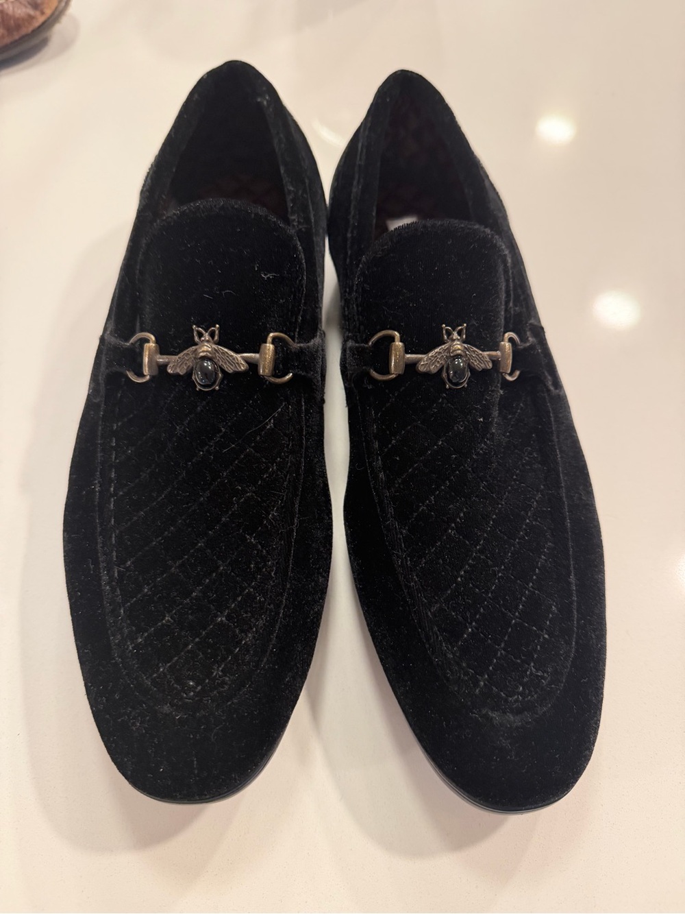Steve Madden Black Velvet Slip-On Loafers with Bee Bit